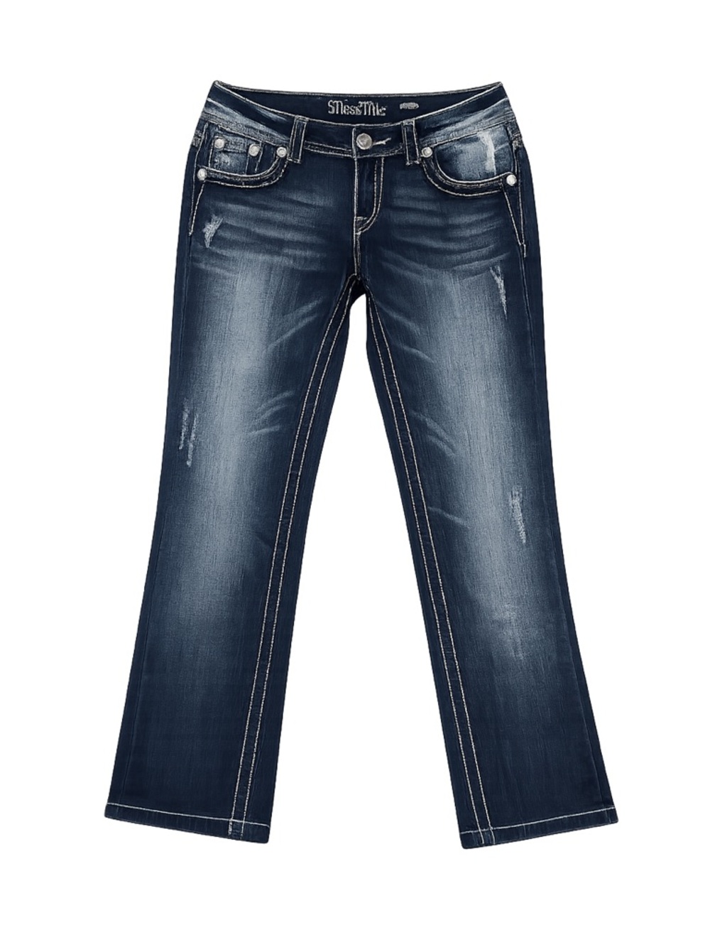 Miss Me Women's Size 29 Dark Blue Crop Jeans Distressed Embellished
#016